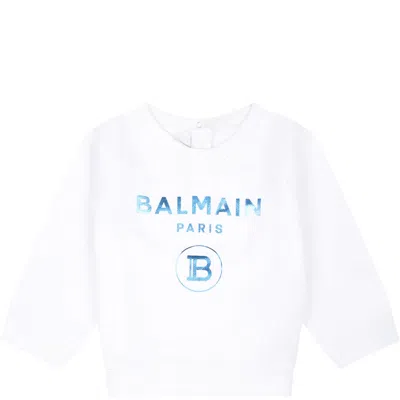Balmain White Sweatshirt For Babykids With Logo