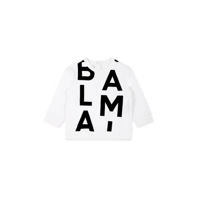 Balmain White Sweatshirt For Babykids With Logo