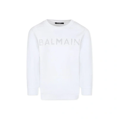 Balmain Kids' Logo-print Cotton Sweatshirt In White