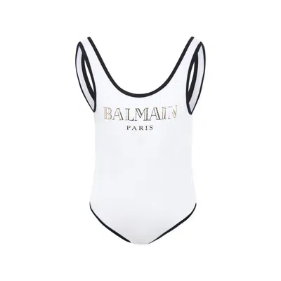 Balmain Kids' White Swimsuit For Girl With Logo