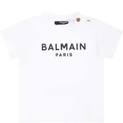 Balmain Kids' White T-shirt For Baby Girl With Logo