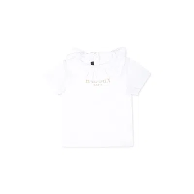 Balmain White T-shirt For Baby Girl With Logo In White/gold