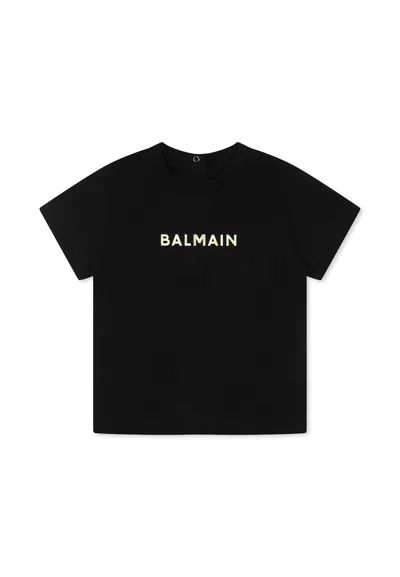 Balmain White T-shirt For Babykids With Logo In Black