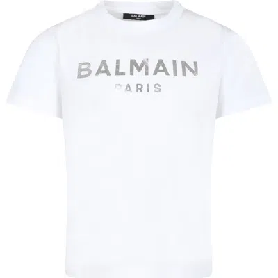Balmain Kids' White T-shirt For Boy With Logo