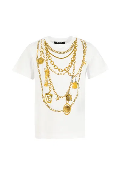 BALMAIN WHITE T-SHIRT FOR GIRL WITH CHAIN