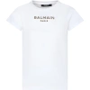 BALMAIN WHITE T-SHIRT FOR GIRL WITH LOGO