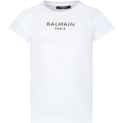 Balmain Kids' White T-shirt For Girl With Logo