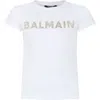 BALMAIN WHITE T-SHIRT FOR GIRL WITH LOGO AND STRASS