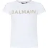 Balmain White T-shirt For Girl With Logo And Strass In White