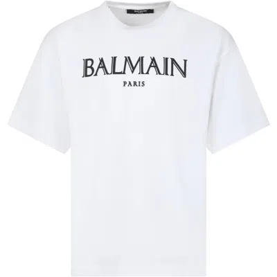 Balmain White T-shirt For Kids With Logo