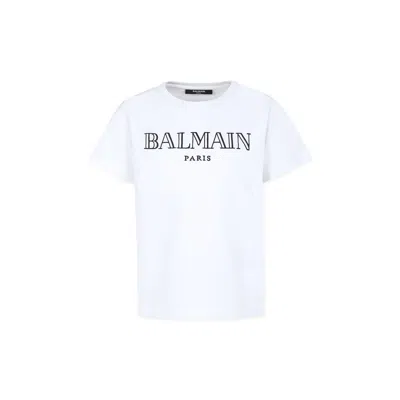 BALMAIN WHITE T-SHIRT FOR KIDS WITH LOGO