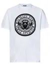 Balmain White T-shirt With Bold Circular Graphic Design In Multicolor