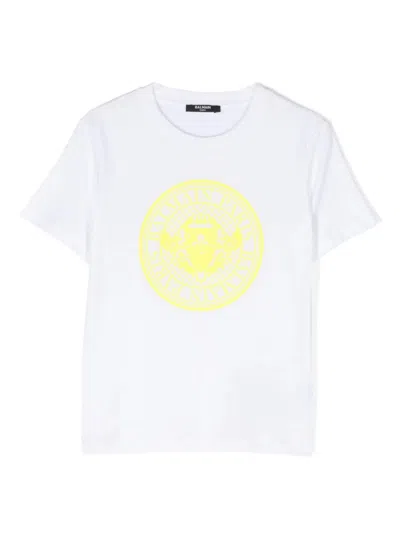 Balmain Kids' White T-shirt With Rubberized Logo