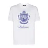 Balmain Short-sleeved T-shirt With College Emblem Print In Blue