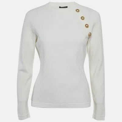Pre-owned Balmain White Textured Knit Pullover L