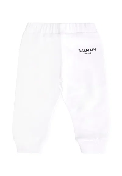 Balmain White Trousers For Babykids With Logo