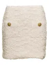 Balmain White Tweed High-waisted Miniskirt With Pockets In White