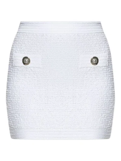 Balmain White Tweed Mini Skirt