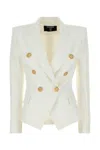 Balmain White Double-breasted Jacket With Peak Lapels And Logo Buttons In Fabric Women