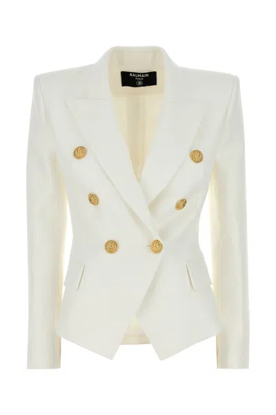 BALMAIN WHITE VISCOSE BLEND BLAZER