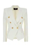 Balmain White Double-breasted Jacket With Peak Lapels And Logo Buttons In Fabric Women In White