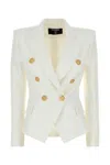 Balmain White Double-breasted Jacket With Peak Lapels And Logo Buttons In Fabric Women In Blancoptique