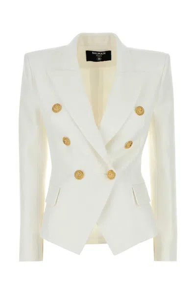 BALMAIN WHITE VISCOSE BLEND BLAZER