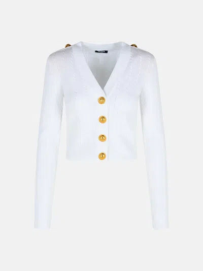 Balmain White Viscose Blend Cardigan