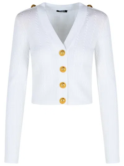 Balmain White Viscose Blend Cardigan