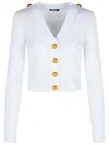 Balmain V-neck Cable Knit Cardigan With Gold-tone Buttons In White