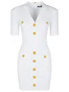 Balmain Button-embellished Ribbed-knit Minidress In White