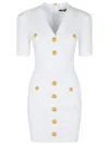 Balmain Button-embellished Ribbed-knit Minidress In White