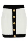 Balmain Button-embellished Two-tone Ribbed-knit Mini Skirt