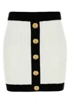 Balmain Button-embellished Two-tone Ribbed-knit Mini Skirt