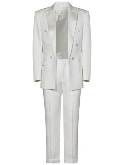 Balmain White Viscose Blend Satin Suit