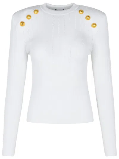 BALMAIN WHITE VISCOSE BLEND SWEATER
