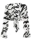 Balmain Love Letter Print Silk Cropped Top In White
