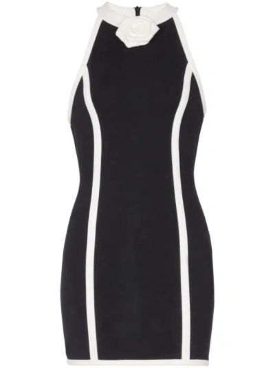 Balmain Rose-applique Halter Mini Dress In Black