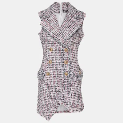 Pre-owned Balmain White/multicolor Tweed Sleeveless Mini Dress M