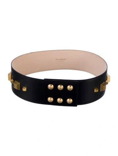 Pre-owned Balmain Wide Leather Waist Belt In Black