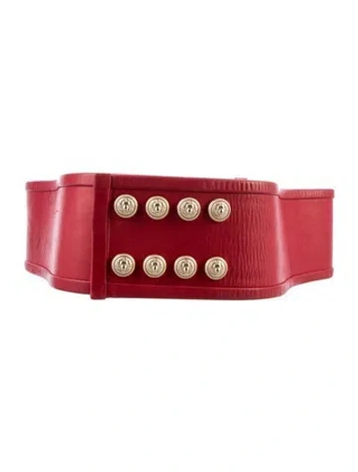 Pre-owned Balmain Wide Leather Waist Belt In Red