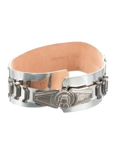 Pre-owned Balmain Wide Leather Waist Belt In Silver