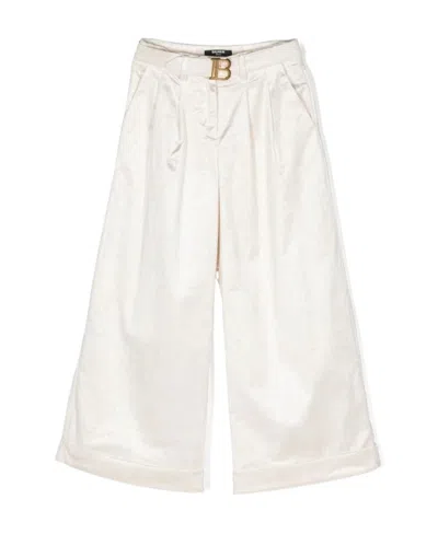 Balmain Kids' Wide-leg Corduroy Trousers In White