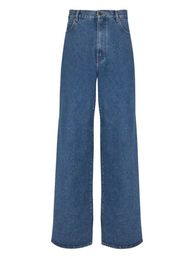 Balmain Wide-leg Cotton Jeans In Blue