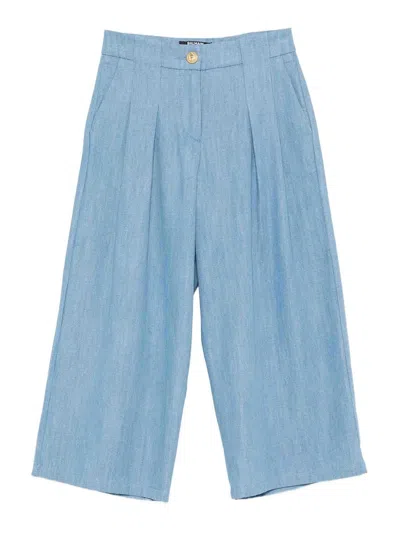 Balmain Kids Wide Leg Pants In Blue