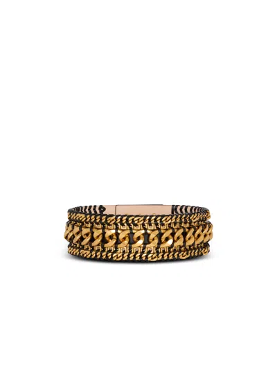 Balmain Wide Waist Belt In Braided Chains And Leather In Gold