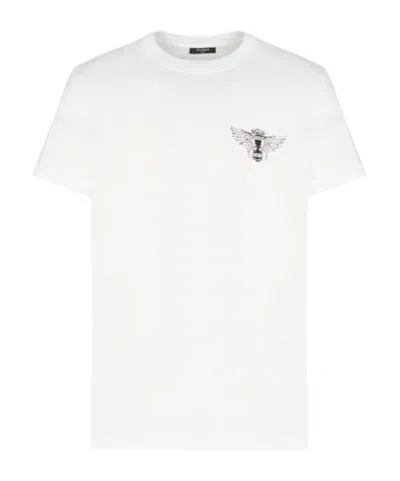 Balmain Wings Printed Crewneck T-shirt In White