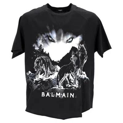 Balmain Wolf Print Crewneck T-shirt In Black Cotton