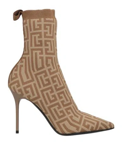 Balmain Woman Ankle Boots Beige Size 7 Textile Fibers In Brown