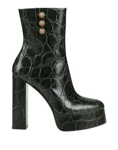 Balmain Woman Ankle Boots Dark Green Size 7 Calfskin